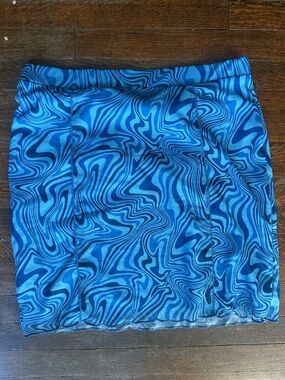 Brave Soul Blue Wave Print Skirt